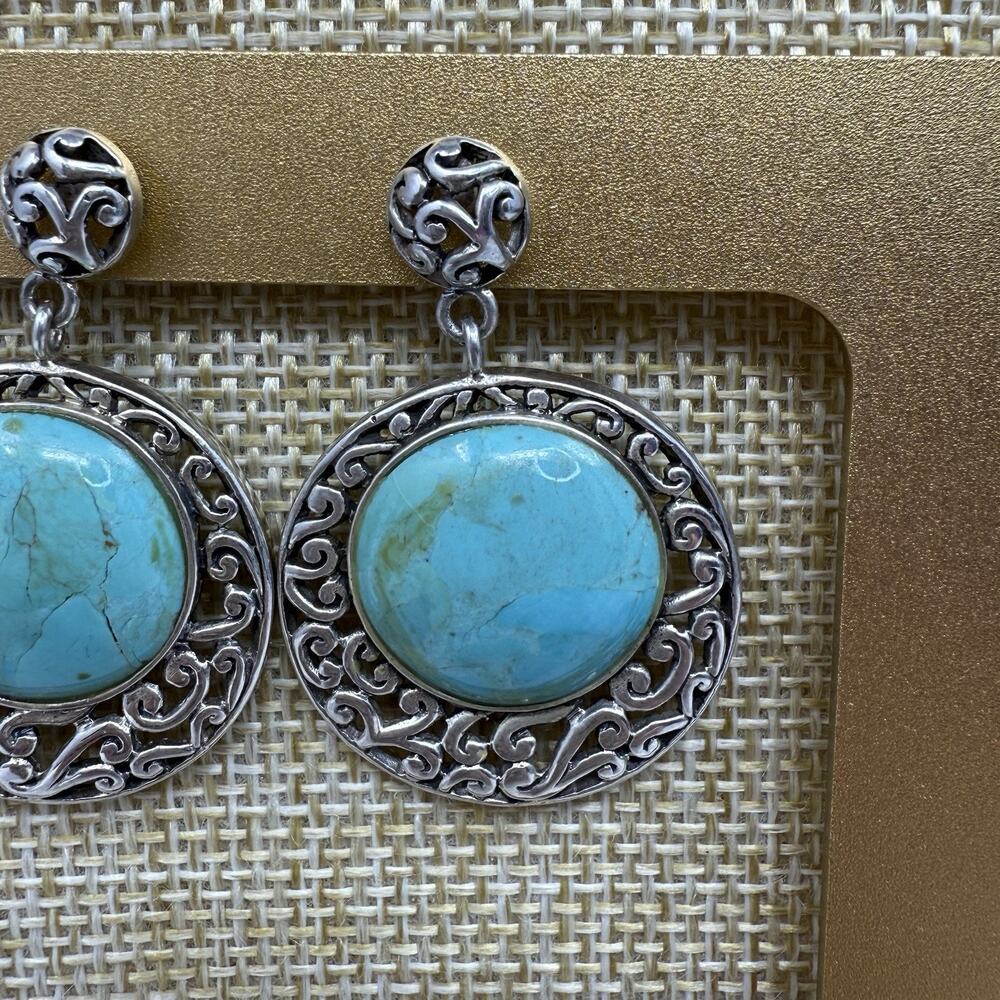 Vintage Barse 925 Sterling Silver Turquoise Post Pierced Dangle Earrings - Picture 3 of 7